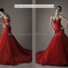 A-line Layered Red Tulle Wedding Dress Strapless Jeweled Bridal Dress Gown Sz16 18 20 22 24+Custom