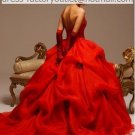 A-line Red Organza Beaded Quinceanera Dress Strapless Halloween Prom Dress Sz 2 4 6 8 10 12 14+