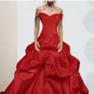 A-line Red Black Taffeta Wedding Dress Off Shoulder Bridal Prom Dress Sz 2 4 6 8 10 12 14 + Custom