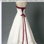 A-line Embroidery Red White Wedding Dress Strapless Bridal Dress Chapel Train Sz2 4 6 8 10 12+