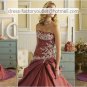 A-line Burgundy Taffeta White Lace Wedding Dress Strapless Bridal Dress Sz 0 2 4 6 8 10 12 + Custom