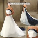 A-line Embroidery Blue White Wedding Dress Strapless Bridal Dress Ball Gown Sz 4 6 8 10 12 14+Custom
