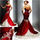 Mermaid Red Taffeta Wedding Dress Champagne/Gold Lace Strapless Bridal Dress Gown Sz4 6 8 10 12 14 +
