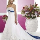 A-line Blue White Wedding Dress Embroidery Strapless Bridal Dress Gown Sz4 6 8 10 12 14 16+Custom