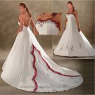 A-line Red White Wedding Dress Jeweled Thin Straps Bridal Gown Sz4 6 8 10 12 14 16 +Custom