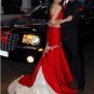 Mermaid Red Taffeta Wedding Dress Champagne/Gold Lace Strapless Bridal Dress Gown Sz4 6 8 10 12 14 +