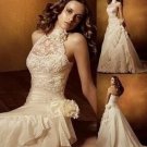Ivory Taffeta Lace Bridal Dress A-line Choker Neck Bridal Gown Wedding Dress Sz 2 4 6 8 10 12 14++