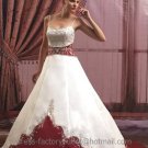 A-line Red White Wedding Dress Embroidery Spaghetti Straps Bridal Gown Sz4 6 8 10 12 14 +Custom