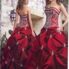 A-line Red Wedding Dress Embroidery Strapless Beaded Bridal Ball Gown Sz2 4 6 8 10 12 14+Custom