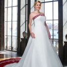 A-line Red White Wedding Dress Embroidery Strapless Bridal Gown Sz16 18 20 22 24 26 +Custom