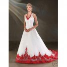 A-line Red White Wedding Dress Embroidery Halter Bridal Gown Sz2 4 6 8 10 12 14+Custom