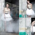 White Ivory Short Bridal Dress One SHoulder Above Knee Black SASH Wedding Dress