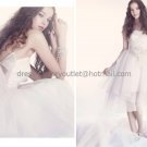 White Organza Short Bridal Dress StraplessTea Length Beach Wedding Dress Prom Dress