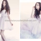 White Organza Short Bridal Dress Strapless Flower Sash Knee Length Beach Wedding Dress Prom Dress