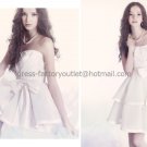 White Satin/Taffeta Short Bridal Dress Strapless Bodice Party Prom Dress Knee Length Wedding Dress