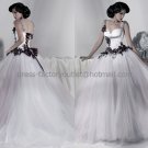 Jeweled Thin Straps Bridal Ball Gown Black Lace Bow White Tulle Beading A-line Wedding Dress