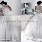 White Ivory Lace Organza Bridal Gown Evening Dress Satin Stripes Bodice Wedding Dress