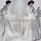 White Ivory Lace Satin Bridal Gown Evening Dress Mermaid Long Sleeves Wedding Dress
