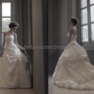 White Ivory Ruffled Taffeta Bridal Gown Bridal Dress Strapless Bodice Wedding Dress Long Train