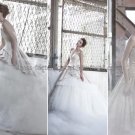 Ivory Tiered Organza Bridal Gown Strapless Bodice Champagne Satin Wedding Dress Sz24 6 8 10+