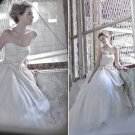 Ivory Organza Bridal Gown Strapless Bodice Champagne Satin Wedding Dress Ball Gown