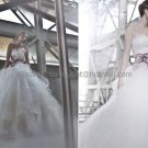 Ivory White Organza Bridal Gown Strapless Bodice Purple Sash Wedding Dress Ball Gown Sz24 6 8 10+