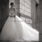 Ivory White Tulle Lace Bridal Gown Strapless Lace Bodice Strapless Wedding Dress Ball Gown