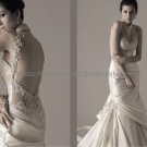Champagne Taffeta Lace Mermaid Bridal Gown Choker Neck Backless Wedding Dress Sz4 6 8 10 12+