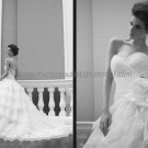 Ivory White Cascading Organza Lace Bridal Gown Strapless Wedding Dress Ball GownSz 24 6 8 10 12+