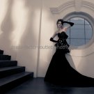 Strapless Lace Top Bridal Gown Prom Dress Black Satin Jeweled Mermaid Wedding Dress