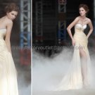 Gold Chiffon Bridal Evening Dress Side Slit Prom Dress Party Gown Sz 24 6 8 10 12+