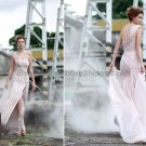 Pink Chiffon Bridal Evening Dress Side Slit Prom Dress One Shoulder Party Gown Sz 24 6 8 10+