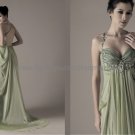 Beaded Thin Straps Green Chiffon Bridal Evening Dress Olive Prom Dress Party Gown Sz 4 6 8 10 12 +