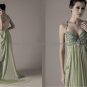 Beaded Thin Straps Green Chiffon Bridal Evening Dress Olive Prom Dress Party Gown Sz 4 6 8 10 12 +