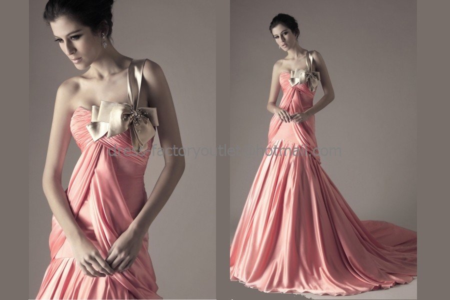 Pink Satin Bridal Dress Ball Gown A-line Wedding Dress Gold One ...
