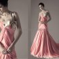 Pink Satin Bridal Dress Ball Gown A-line Wedding Dress Gold One Shoulder Prom DRESS Sz 24 6 8 10+