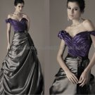 Gry Satin Bridal Dress Ball Gown A-line Wedding Dress Purple Off Shoulder Prom DRESS Sz 24 6 8 10+