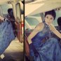 Blue Satin Lace Bridal Evening Dress Choker Neck Prom Dress Party Gown Sz 4 6 8 10 12 14+