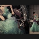 Green Organza Bridal Dress Blue Ball Gown QUINCEANERA DRESS Sz 24 6 8 10 12 14 16+