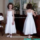 White Satin Junior Bridesmaid Dress Flower Girl Dress Baby Dresses Sz2 3 4 5 6 7 8 9 10+ Custom