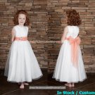 White Satin Junior Bridesmaid Dress Flower Girl Dress Baby Dresses Sz2 3 4 5 6 7 8 9 10+ Custom