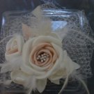 5 Roses Ivory Champagne Satin Feather Short Wedding Veils Bridal Fascinate Birdcage Veil