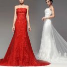 A-line Red White Lace Wedding Dress Strapless Bridal Dress Gown Sz4 6 8 10 12 14 +