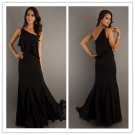 One Shoulder Bridal Evening Dress Prom Dress Black Chiffon A-line Wedding Dress Sz S M L XL