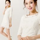 White Ivory Lace Short Bridal Evening Gown 3/4 Sleeves Beach Wedding Dress Sz S M L XL