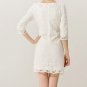 White Ivory Lace Short Bridal Evening Gown 3/4 Sleeves Beach Wedding Dress Sz S M L XL