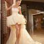 Champagne Organza Lace Wedding Dress A-line Long Bridal Gown Hi-low Bridal Dress