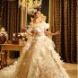 A-line Off Shulder Organza Ruffles Bridal Gown Corset Gold Lace Wedding Dress Sz 2 4 6 8 10 12+