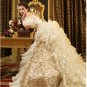 A-line Off Shulder Organza Ruffles Bridal Gown Corset Gold Lace Wedding Dress Sz 2 4 6 8 10 12+