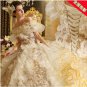 A-line Off Shulder Organza Ruffles Bridal Gown Corset Gold Lace Wedding Dress Sz 2 4 6 8 10 12+